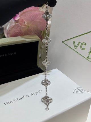 Van Cleef & Arpels White Gold Guilloché Alhambra 5-Motif Bracelet