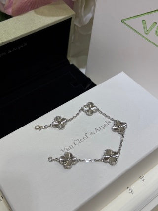Van Cleef & Arpels White Gold Guilloché Alhambra 5-Motif Bracelet