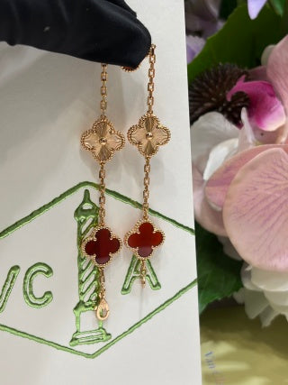 Van Cleef & Arpels Rose Gold 5-Motif Bracelet with Laser-Etched Red Carnelian Clover Motifs