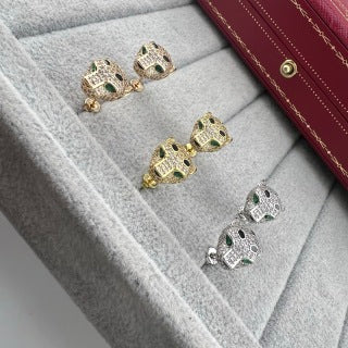 Cartier fully diamond-set spotted panther stud earrings