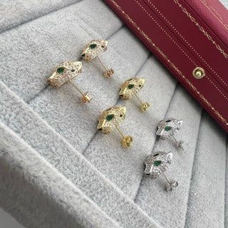 Cartier fully diamond-set spotted panther stud earrings