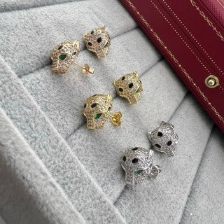Cartier fully diamond-set spotted panther stud earrings