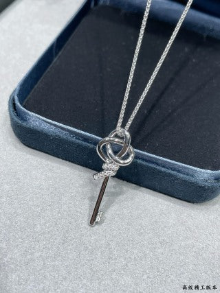 Tiffany Small T-Knot Key Pendant with Diamonds on Chain