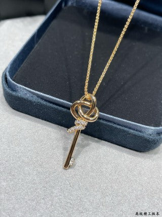 Tiffany Small T-Knot Key Pendant with Diamonds on Chain