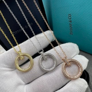 Tiffany Large T-Circle Pendant Necklace with Pavé Diamonds and Sword-Edge Detail
