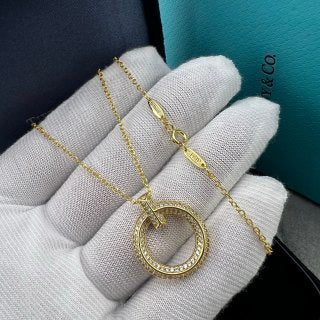 Tiffany Large T-Circle Pendant Necklace with Pavé Diamonds and Sword-Edge Detail