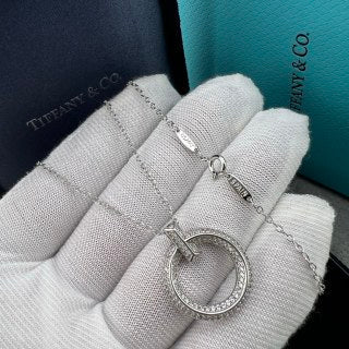 Tiffany Large T-Circle Pendant Necklace with Pavé Diamonds and Sword-Edge Detail