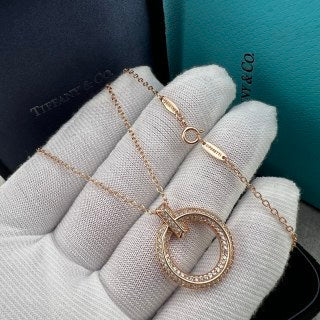Tiffany Large T-Circle Pendant Necklace with Pavé Diamonds and Sword-Edge Detail