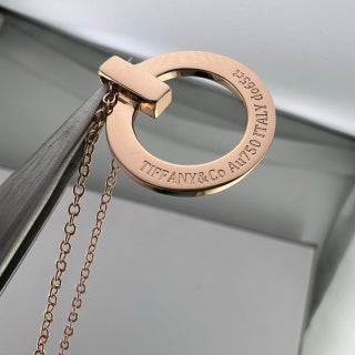 Tiffany Large T-Circle Pendant Necklace with Pavé Diamonds and Sword-Edge Detail
