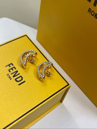 Fendi Aurea Crescent Crystal Accent Stud Earrings