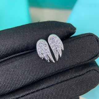 Tiffany full-diamond feather stud earrings