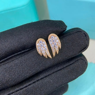 Tiffany full-diamond feather stud earrings