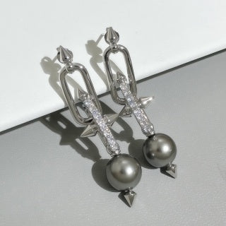 Tiffany Grey Pearl Drop Earrings with Diamond-Set Studs
