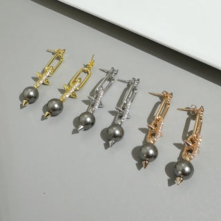 Tiffany Grey Pearl Drop Earrings with Diamond-Set Studs
