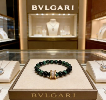 Bvlgari Green Gemstone Beaded Bracelet – Elegant Luxury Jewelry