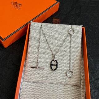 Hermès Mini Oval Enamel Pendant Necklace