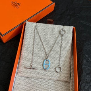 Hermès Mini Oval Enamel Pendant Necklace