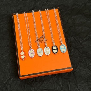 Hermès Mini Oval Enamel Pendant Necklace