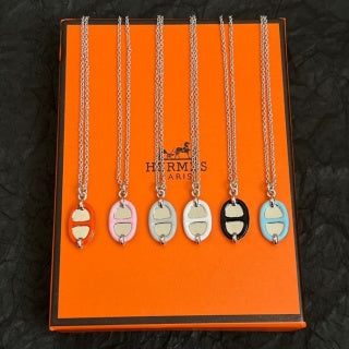 Hermès Mini Oval Enamel Pendant Necklace