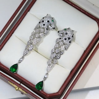 Cartier Long Tassel Panther Earrings with Lacquer and Diamonds