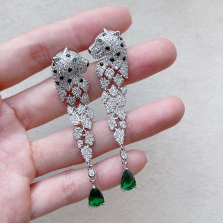 Cartier Long Tassel Panther Earrings with Lacquer and Diamonds