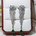 Cartier Long Tassel Panther Earrings with Lacquer and Diamonds