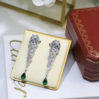 Cartier Long Tassel Panther Earrings with Lacquer and Diamonds