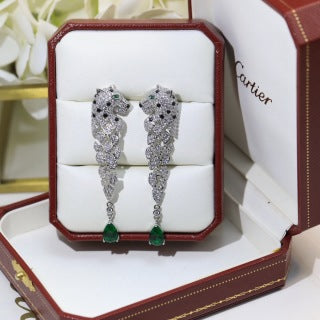 Cartier Long Tassel Panther Earrings with Lacquer and Diamonds