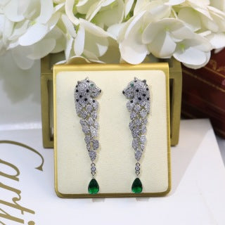 Cartier Long Tassel Panther Earrings with Lacquer and Diamonds