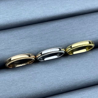 Tiffany wide ring with square bead-edge detailing (no diamonds)