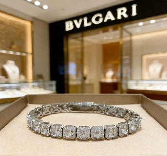 Bvlgari White Gold Crystal Tennis Bracelet – Elegant Luxury Jewelry