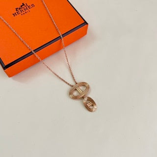 Hermès Chaine d’Ancre Double Oval Drop Pendant Necklace