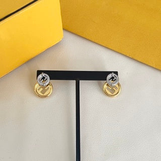 Fendi Golden Orbit Crystal Loop Stud Earrings