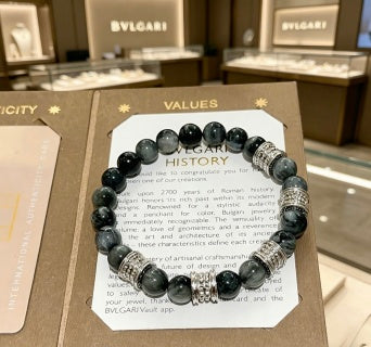 Bvlgari Black Beaded Silver Accent Bracelet – Elegant Luxury Jewelry