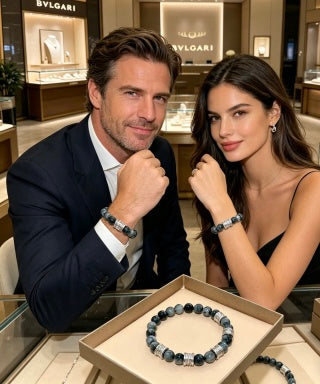Bvlgari Black Beaded Silver Accent Bracelet – Elegant Luxury Jewelry