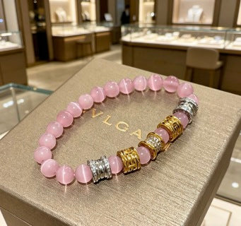 Bvlgari Pink Beaded Gold Accent Bracelet – Elegant Luxury Jewelry