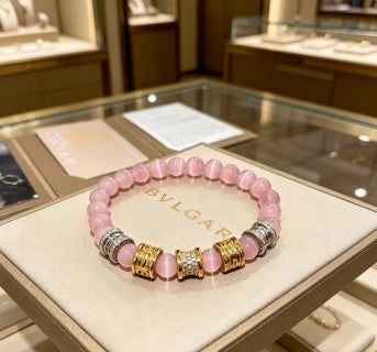 Bvlgari Pink Beaded Gold Accent Bracelet – Elegant Luxury Jewelry