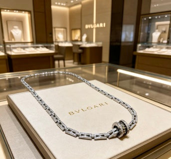 Bvlgari Silver Black Circle Pendant Chain Necklace – Elegant Luxury Jewelry