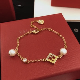 Fendi Valora Pearl FF Charm Necklace