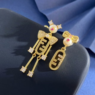 Fendi Bellini FF Robot Charm Stud Earrings