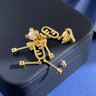 Fendi Bellini FF Robot Charm Stud Earrings