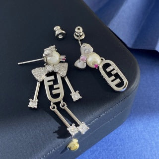 Fendi Bellini FF Robot Charm Stud Earrings