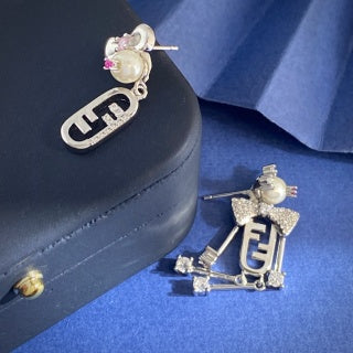 Fendi Bellini FF Robot Charm Stud Earrings