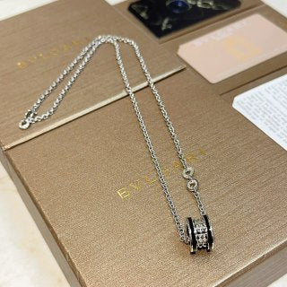 Bvlgari Silver Black Circle Pendant Necklace – Elegant Luxury Jewelry