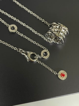 Bvlgari Silver Geometric Circle Pendant Necklace – Elegant Luxury Jewelry