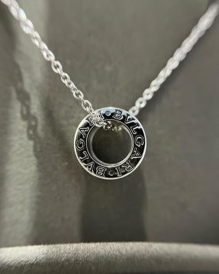 Bvlgari Silver Geometric Circle Pendant Necklace – Elegant Luxury Jewelry