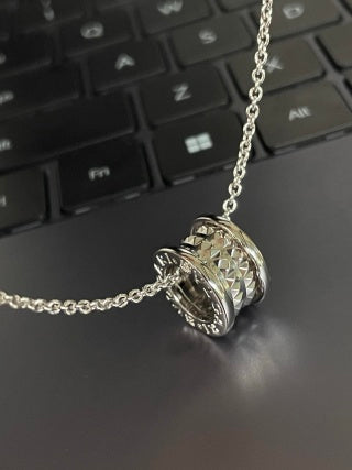 Bvlgari Silver Geometric Circle Pendant Necklace – Elegant Luxury Jewelry