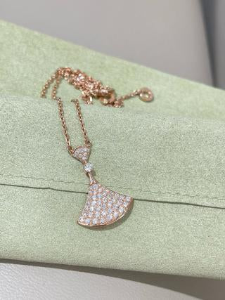 Bvlgari Rose Gold Crystal Fan Pendant Necklace – Elegant Luxury Jewelry