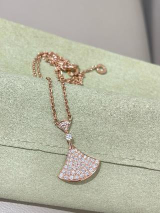 Bvlgari Rose Gold Crystal Fan Pendant Necklace – Elegant Luxury Jewelry