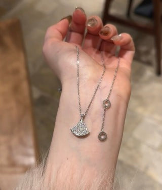 Bvlgari Silver Crystal Fan Pendant Necklace – Elegant Luxury Jewelry